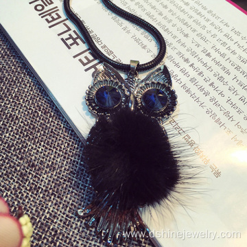 Cute Metal Owl Charm With Fur Pom Cool Chokers Necklace